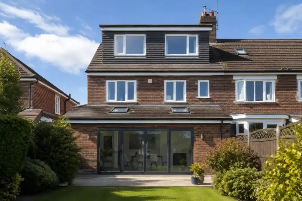 Completed rear dormer loft conversion on a Cheshire semi-detached property, built by JNR Construction.