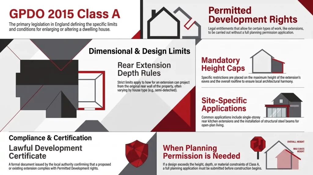 permitted development rights, GPDO 2015 Class A limits, rear extension PD limits, house extensions, planning law, Lawful Development Certificate, Class A limits