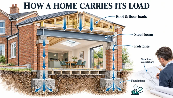 Building Regulations Part A, structural calculations, steel beam design, structural engineering UK, foundations, load bearing walls, building control